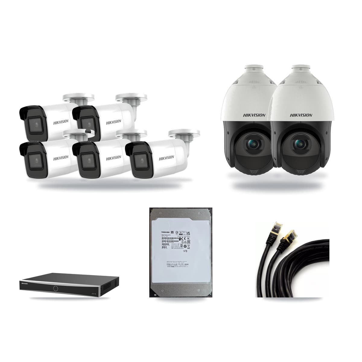 Hikvision 16-Channel 4MP – 4K CCTV Kit — 5 4K Bullet + 2 4MP PTZ Cameras + 14TB Recording (DS-7616NXI Recorder) - Image 1