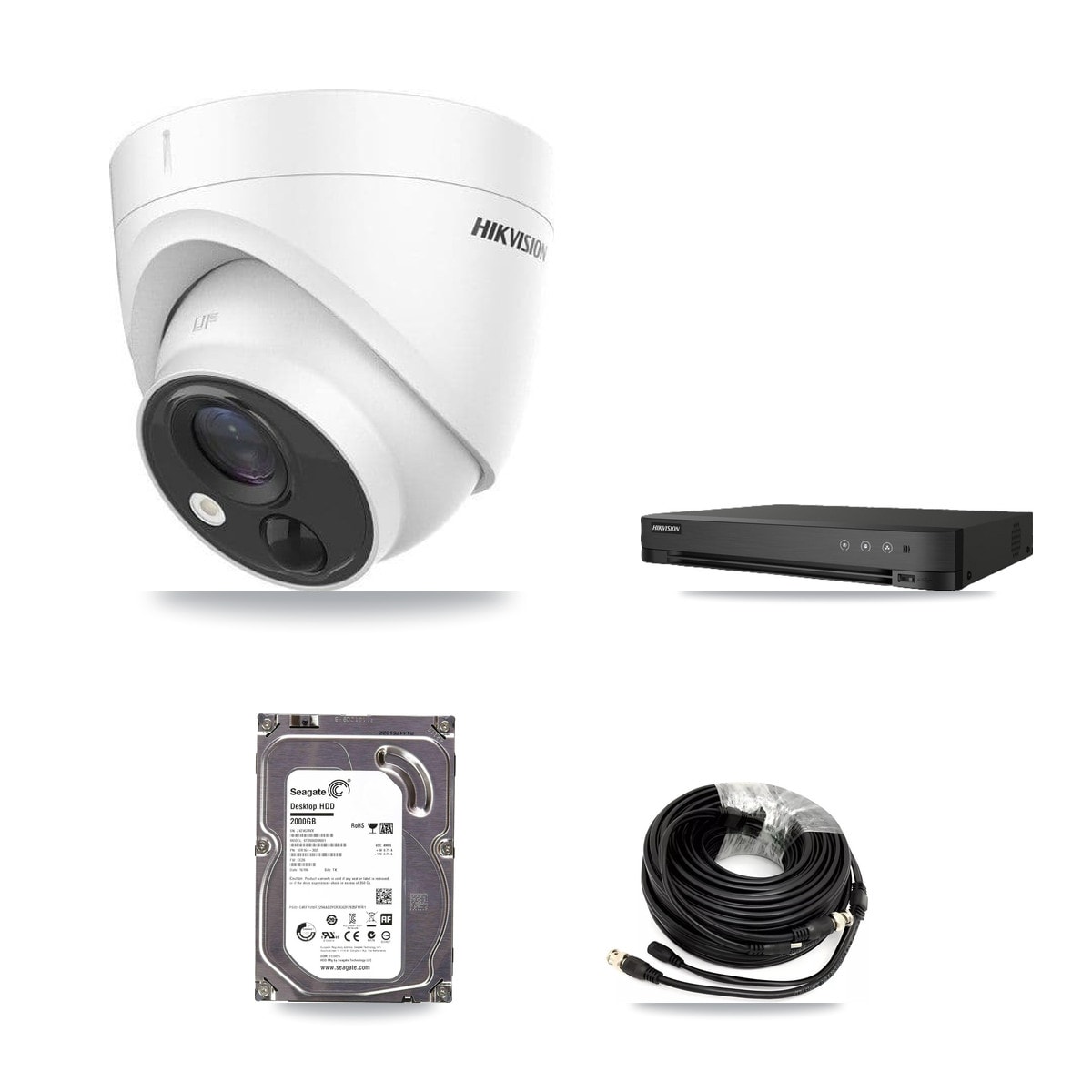 Hikvision 8-Channel 5MP CCTV Kit — 6 DS-2CE71H0T-PIRLO Turret Cameras + 2TB Recording (IDS-7208HUHI-M1/E Recorder)