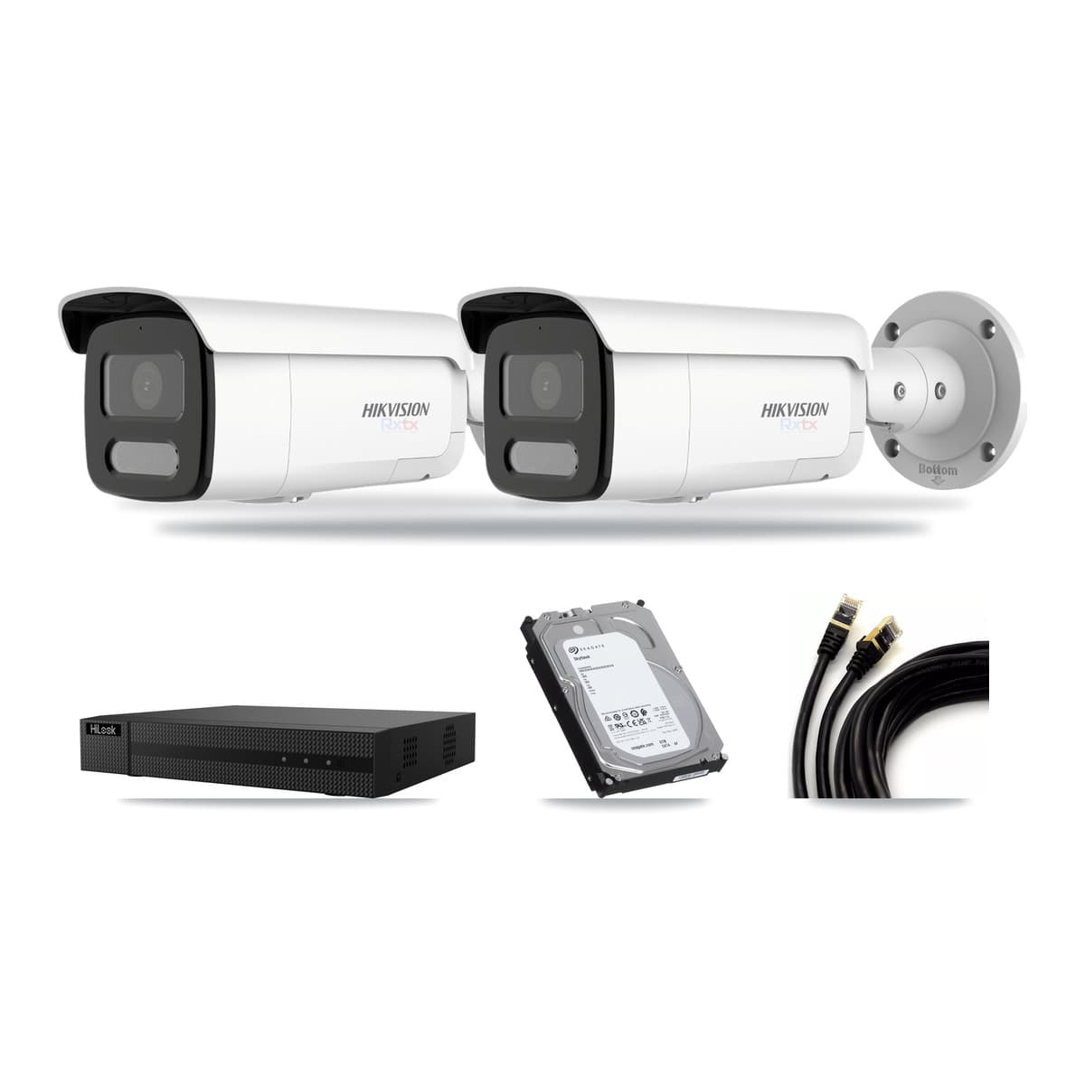 Hikvision & HiLook 8-Channel 4K CCTV Kit — 2 White Bullet Cameras + 6TB Recording - Image 1