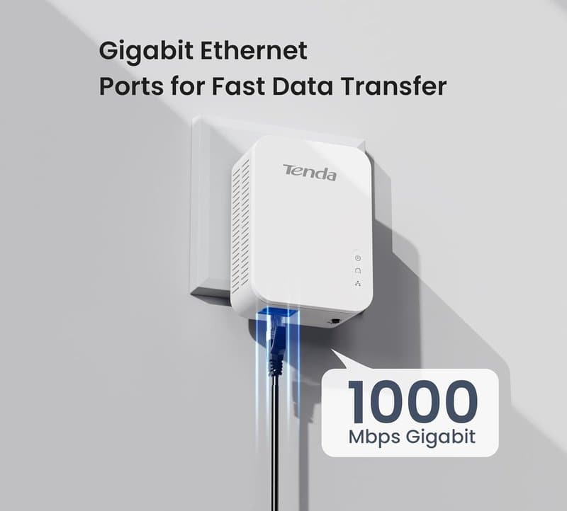 Tenda PH3 1000Mbps Powerline Adapter Kit with Single Port/Home Plug AV2 UK Extender for Fast and Stable Network Expansion, UK Plug Version - Pack of 2, White ( Missing Original Packaging, New Unboxed )