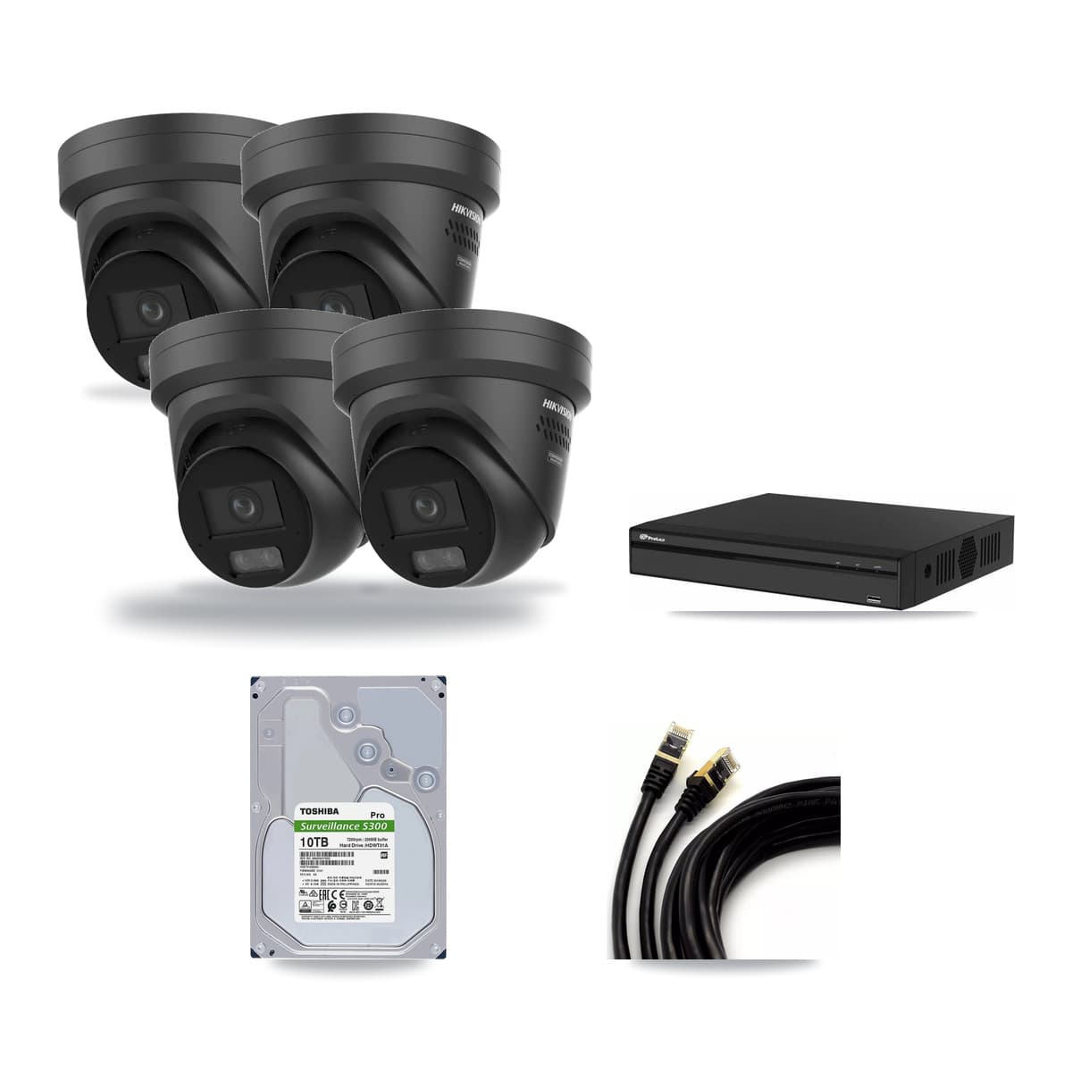 Hikvision & Prolux 4-Channel 4K CCTV Kit — 4 Black Turret Cameras + 10TB Recording - Image 1