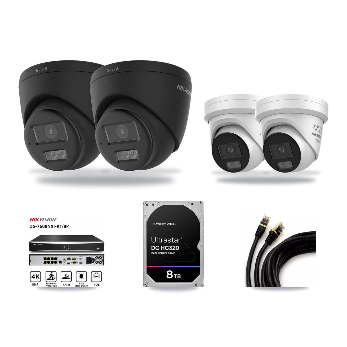 Hikvision 8-Channel 4MP – 4K CCTV Kit — 2 Black 4K + 2 4MP Turret Cameras + 8TB Recording - Image 1