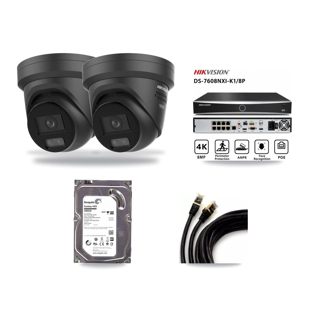 Hikvision 8-Channel 4K CCTV Kit — 2 Black Turret Cameras + 2TB Recording - Image 1