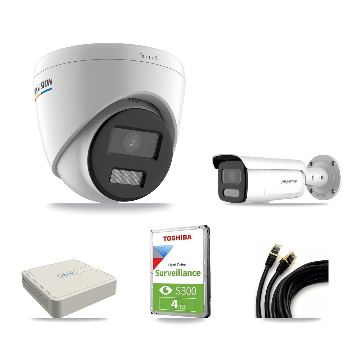 Hikvision & HiLook 8-Channel 2MP – 4MP CCTV Kit — 2 2MP Turret + 2 4MP Bullet Cameras + 4TB Recording (NVR-108H-D Recorder)