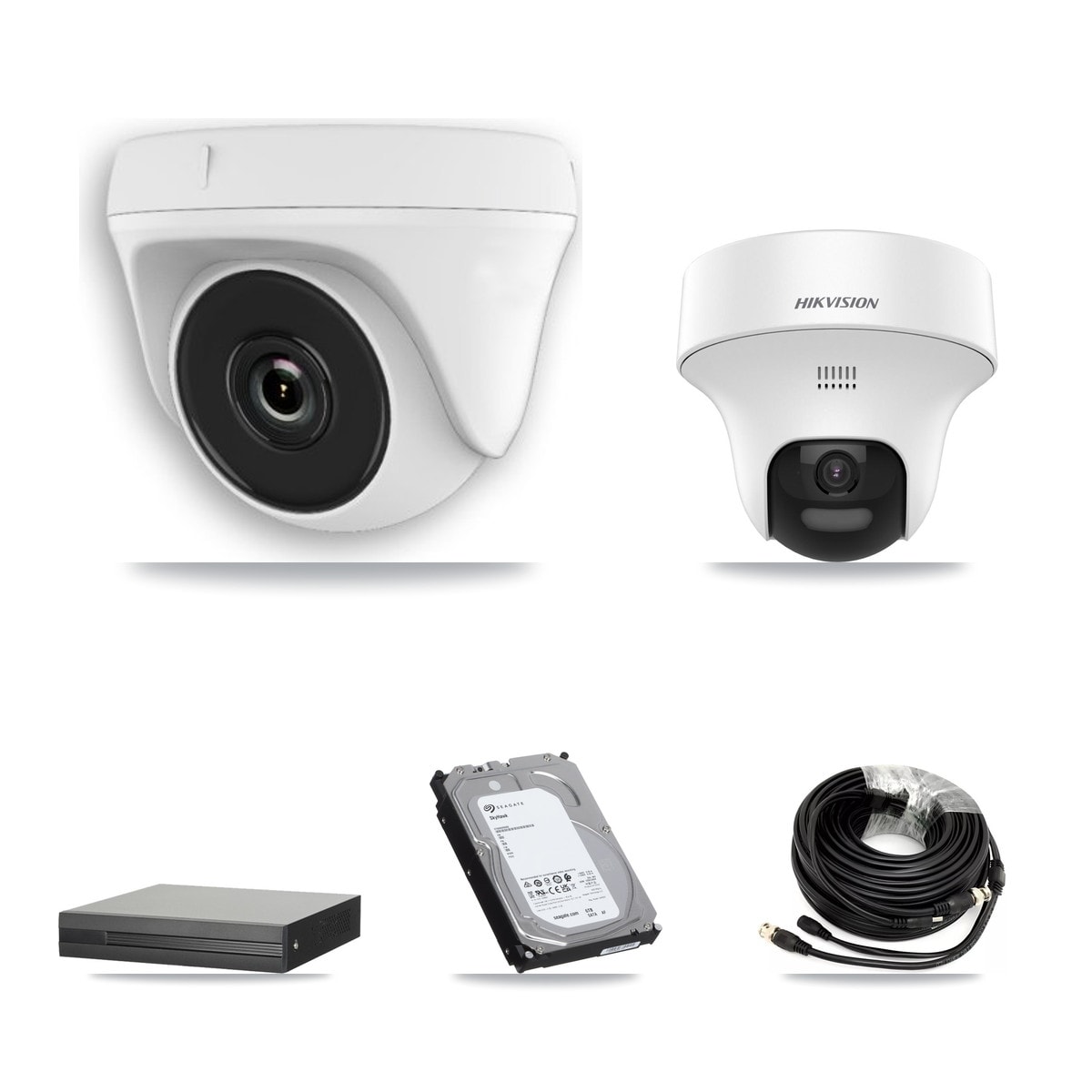Hikvision 16-Channel 2MP – 5MP CCTV Kit — 1 DS-2CE70K0T 5MP Turret + 7 White HDT-2MP-N20W 2MP Dome Cameras + 6TB Recording (XVR-3116HS Recorder) - Image 1