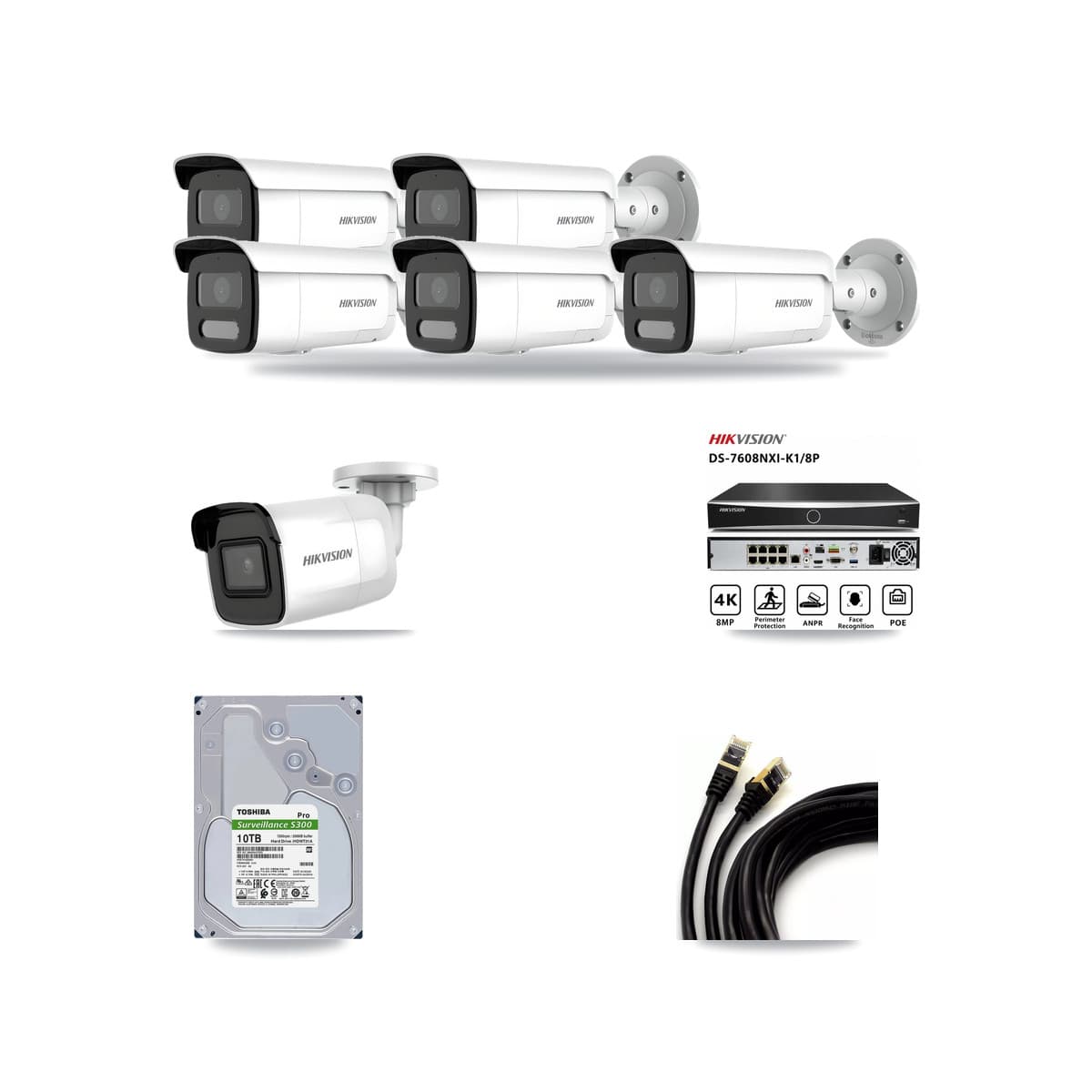Hikvision 8-Channel 4MP – 4K CCTV Kit — 1 4K + 5 4MP Bullet Cameras + 10TB Recording - Image 1