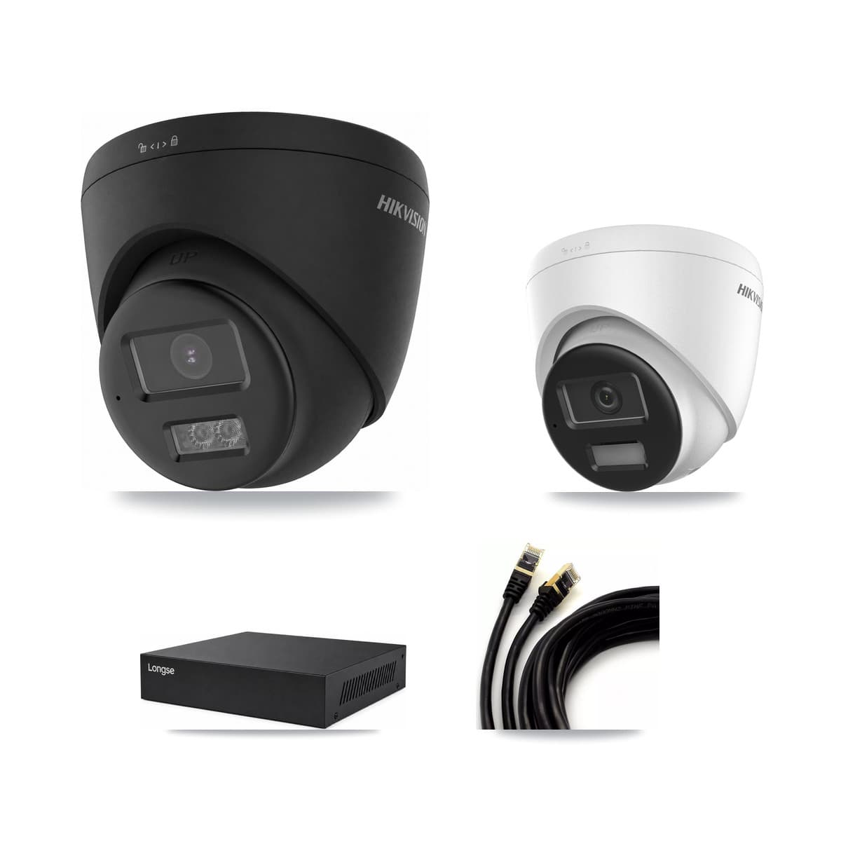 Hikvision & Longse 8-Channel 4K CCTV Kit — 1 + 7 Black Turret Cameras + 8TB Recording