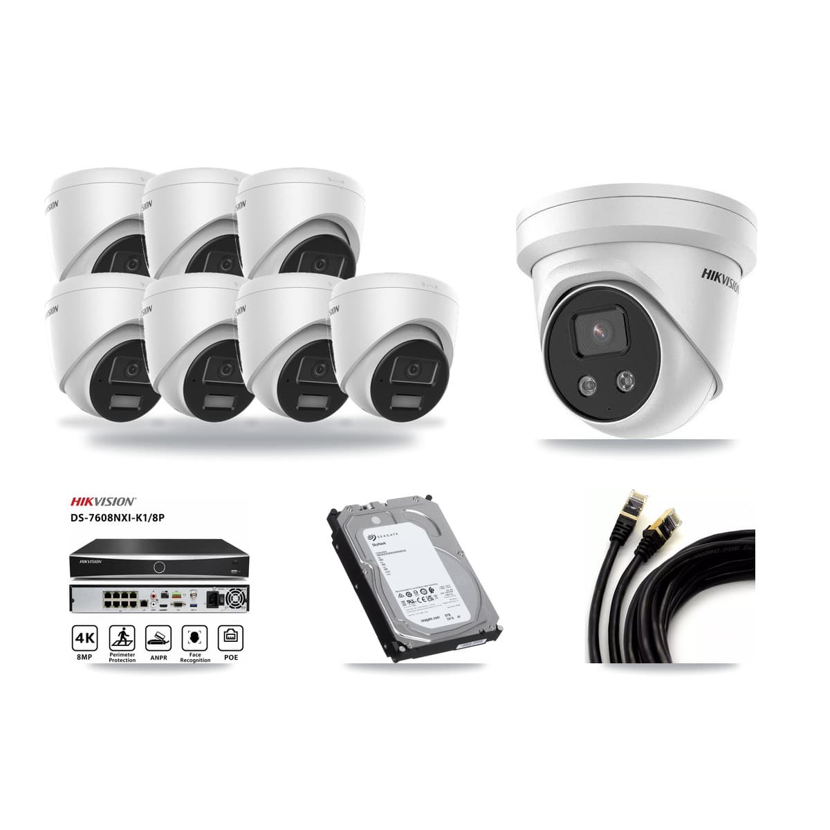 Hikvision 8-Channel 4MP – 5MP CCTV Kit — 7 4MP + 1 5MP Turret Cameras + 6TB Recording - Image 1