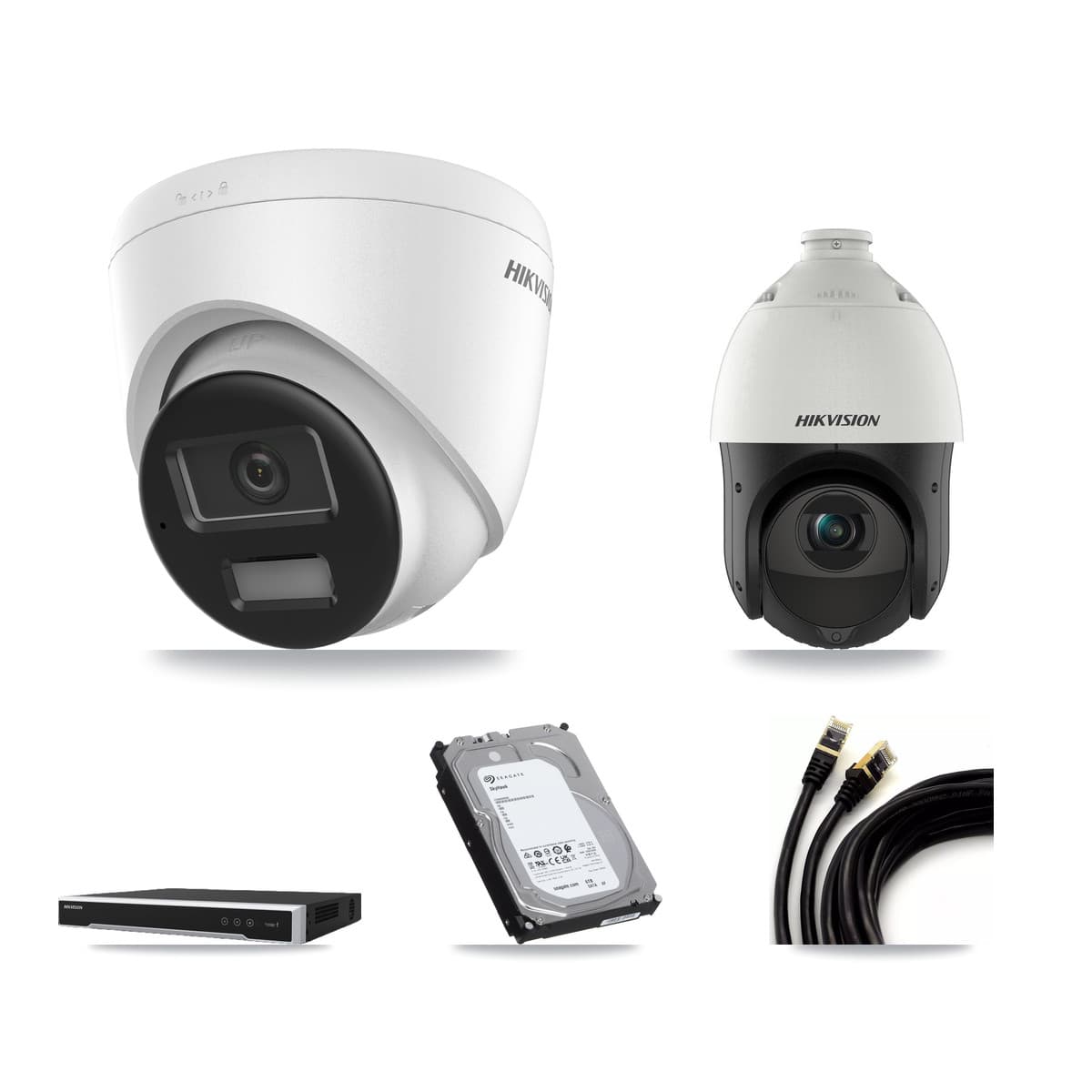 Hikvision 8-Channel 4MP – 4K CCTV Kit — 2 4K Turret + 1 4MP PTZ Cameras + 6TB Recording (DS-7608NI-M2 Recorder) - Image 1