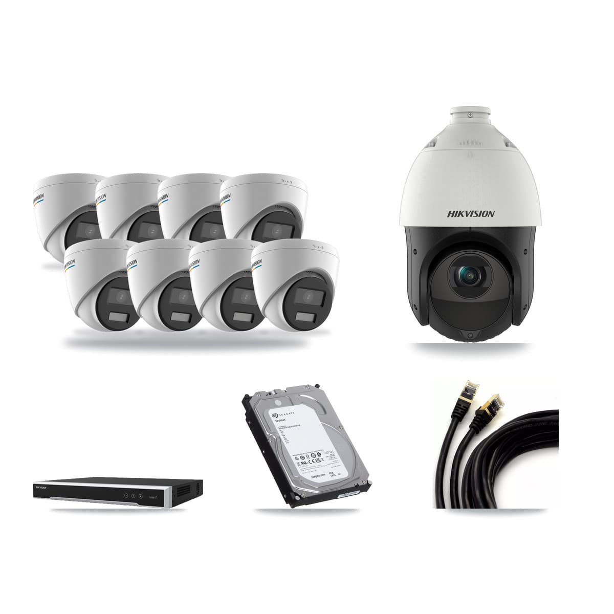 Hikvision 16-Channel 2MP – 4MP CCTV Kit — 8 2MP Turret + 1 4MP PTZ Cameras + 6TB Recording (DS-7616NI-M2 Recorder) - Image 1