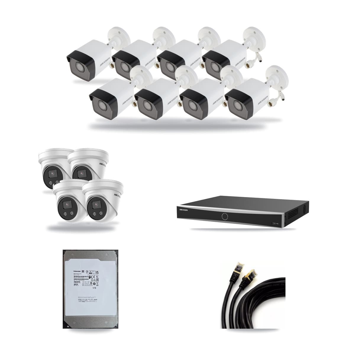 Hikvision 16-Channel 5MP CCTV Kit — 8 Bullet + 4 Turret Cameras + 14TB Recording (DS-7616NXI Recorder) - Image 1