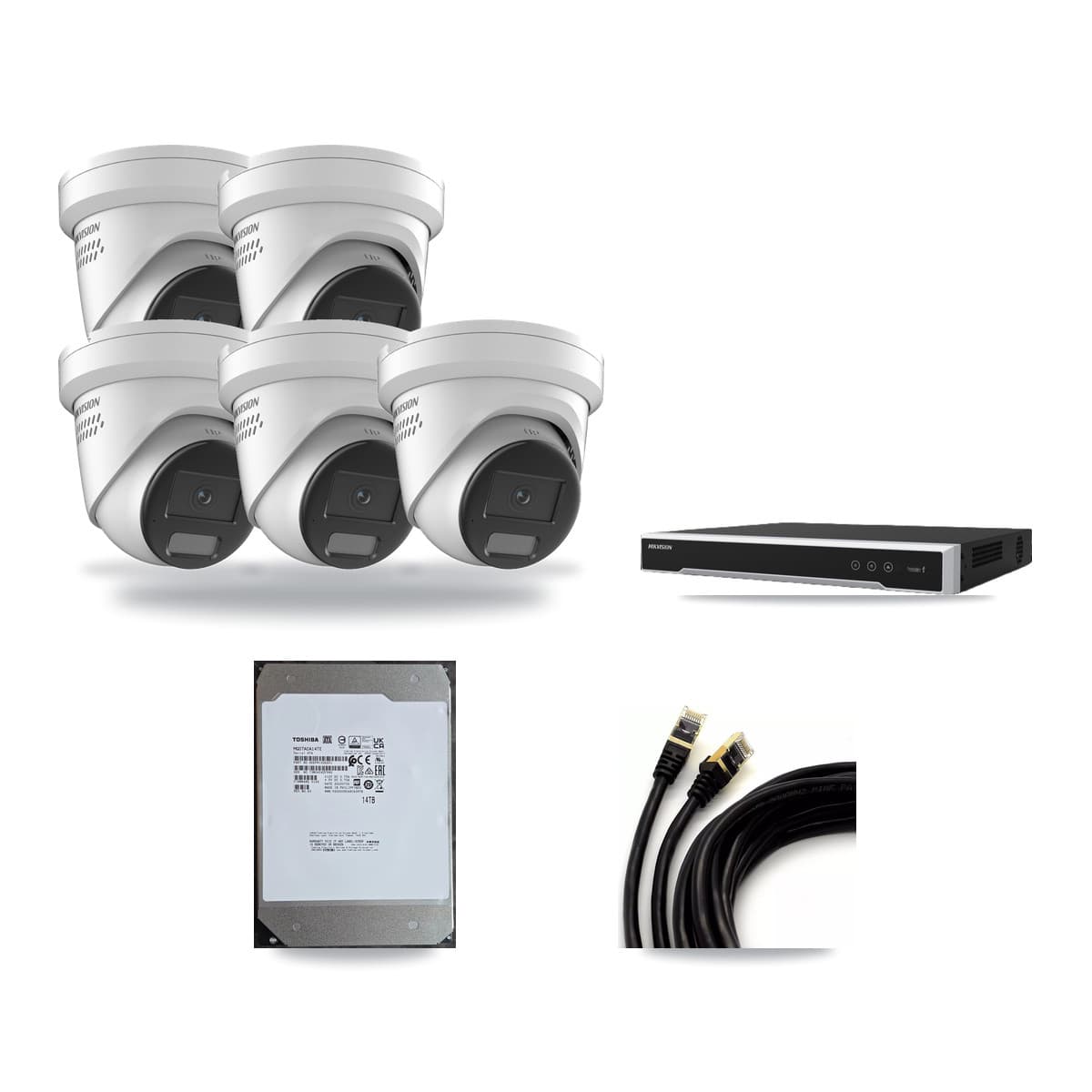 Hikvision 16-Channel 4K CCTV Kit — 5 DS-2CD2387G2H Turret Cameras + 14TB Recording (DS-7616NI-M2 Recorder) - Image 1