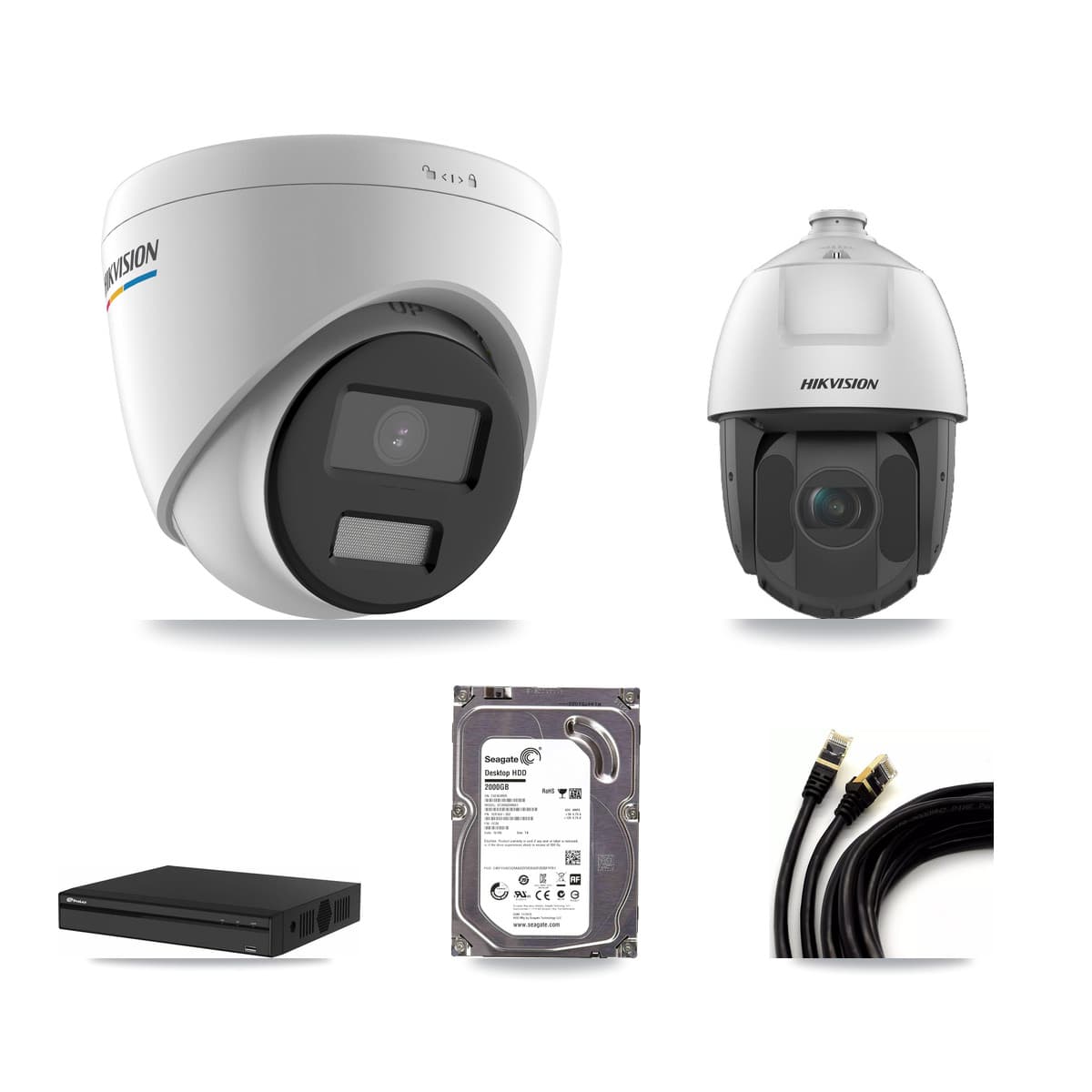 Hikvision & Prolux 4-Channel 2MP CCTV Kit — 2 Turret + 1 PTZ Cameras + 2TB Recording