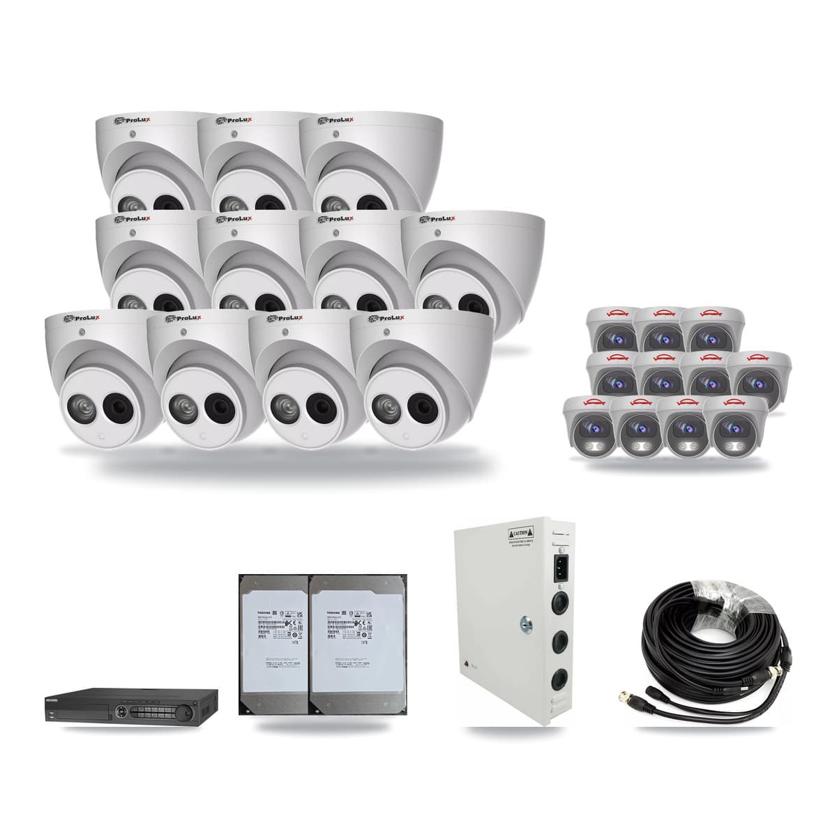 32-Channel 4MP – 5MP CCTV Kit — 11 4MP Turret + 11 5MP Cameras + 2× 14TB Recording - Image 1