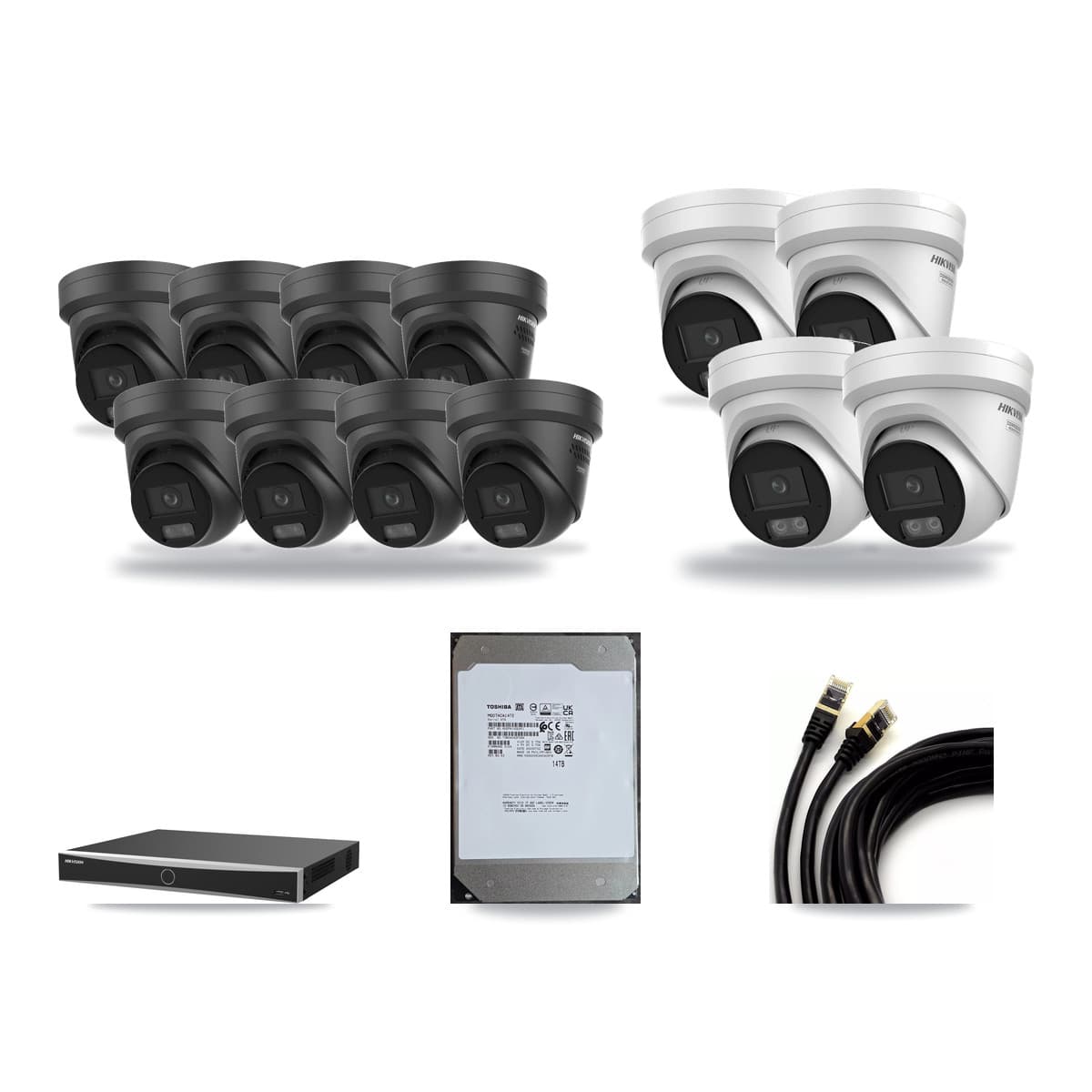 Hikvision 16-Channel 4K CCTV Kit — 4 + 8 Black Turret Cameras + 14TB Recording - Image 1