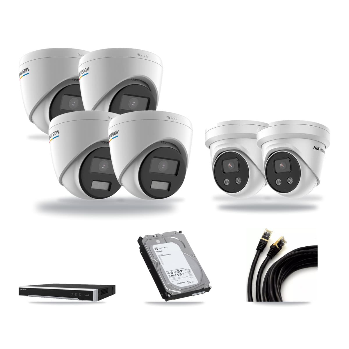 Hikvision 8-Channel 2MP – 5MP CCTV Kit — 4 2MP + 2 5MP Turret Cameras + 6TB Recording (DS-7608NI-M2 Recorder) - Image 1