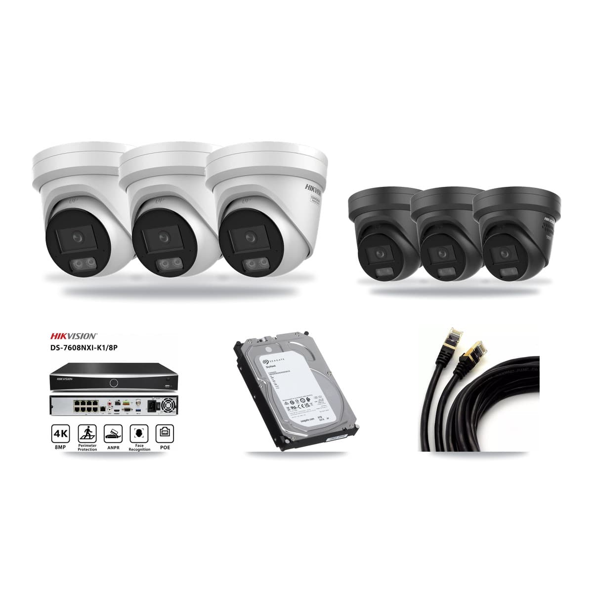 Hikvision 8-Channel 4K CCTV Kit — 3 + 3 Black Turret Cameras + 6TB Recording - Image 1