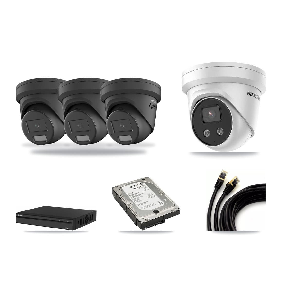 Hikvision & Prolux 4-Channel 4MP – 5MP CCTV Kit — 3 Black 4MP + 1 5MP Turret Cameras + 5TB Recording - Image 1