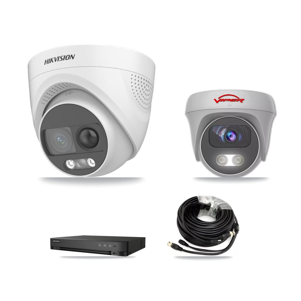 Hikvision & Viper 4-Channel 5MP CCTV Kit — 1 DS-2CE72KF3T Turret + 1 White VIPER-5MP-3K Cameras + 3TB Recording (IDS-7204HQHI Recorder)