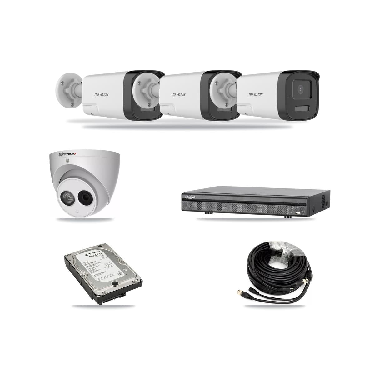 8-Channel 4MP – 5MP CCTV Kit — 3 DS-2CE17K0T 5MP Bullet + 1 PXC-612C4W-A 4MP Turret Cameras + 5TB Recording (DH-XVR5108H Recorder) - Image 1