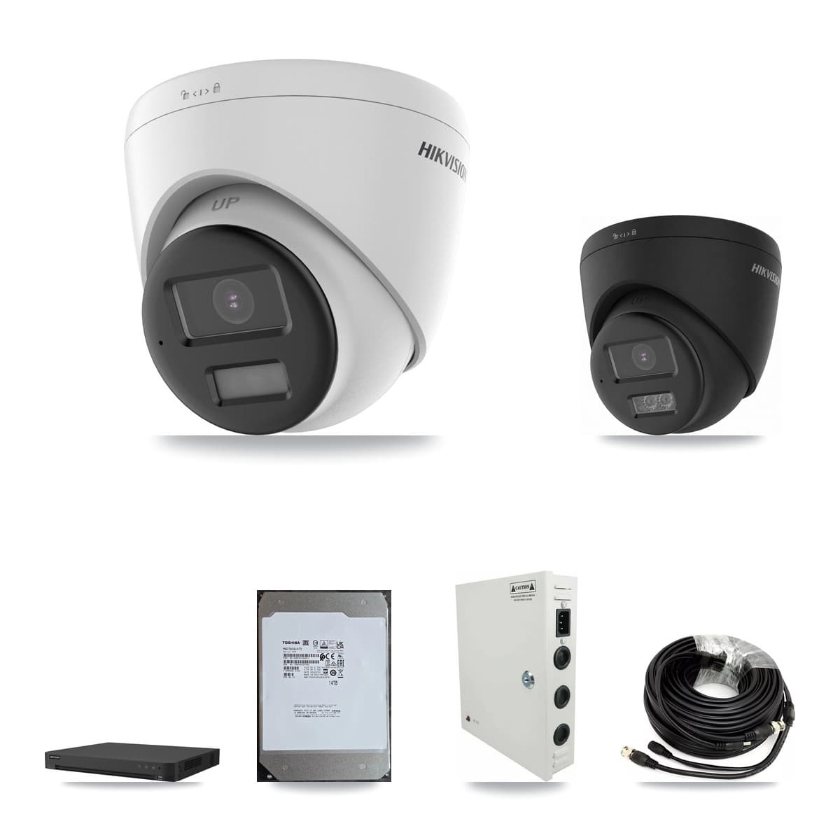 Hikvision iDS-7216HUHI-M2/XT 16-Channel DVR CCTV Kit — 6× DS-2CE78K0T-LPTS 5MP Turret + 6× DS-2CE78U0T-LTS-Black Black 4K Turret Cameras + 14TB HDD