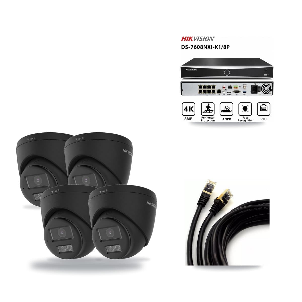 Hikvision 8-Channel 4K CCTV Kit — 4 Black DS-2CD1383G2 Turret Cameras + 3TB Recording - Image 1