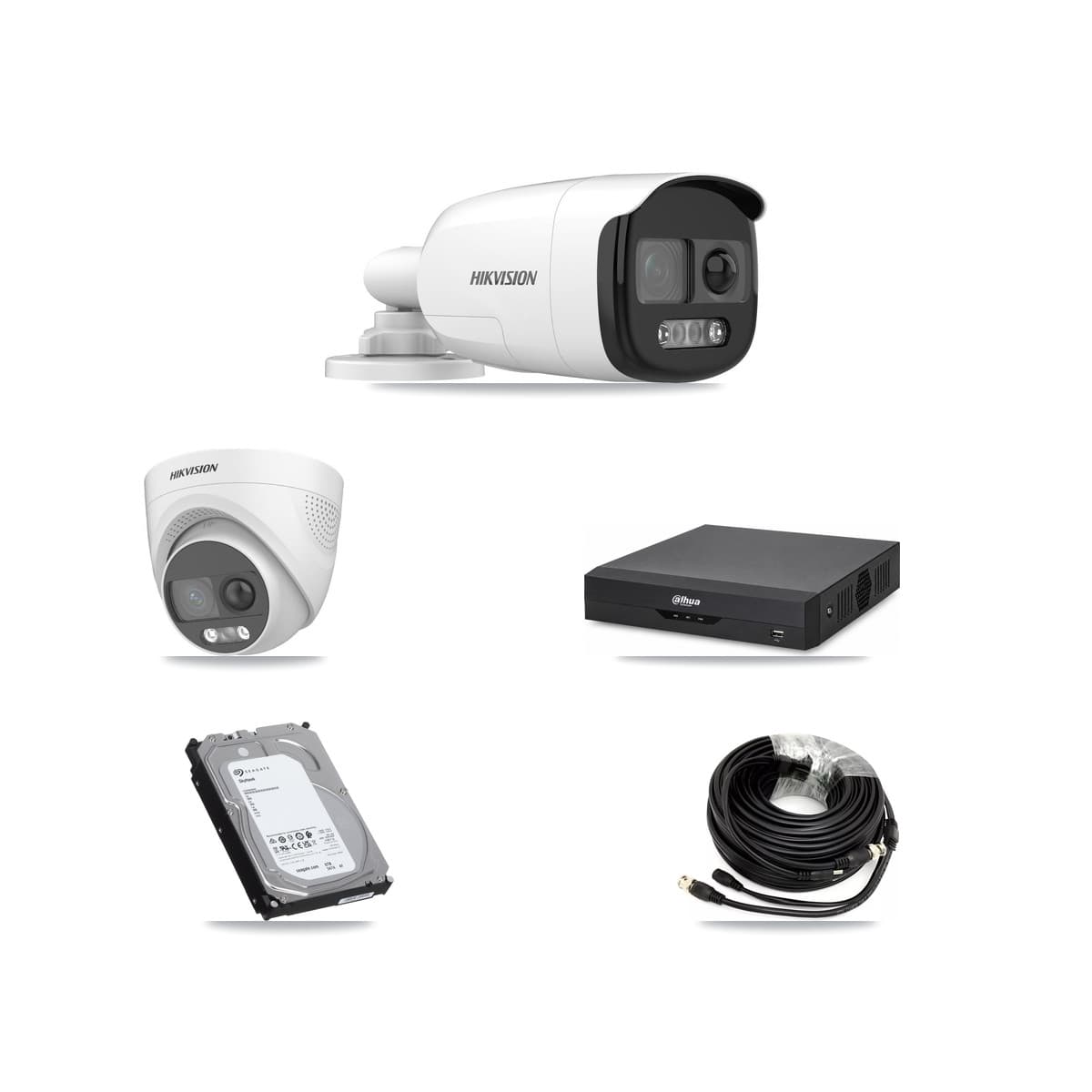 Hikvision & Dahua 4-Channel 5MP CCTV Kit — 2 DS-2CE12KF3T Bullet + 2 DS-2CE72KF3T Turret Cameras + 6TB Recording