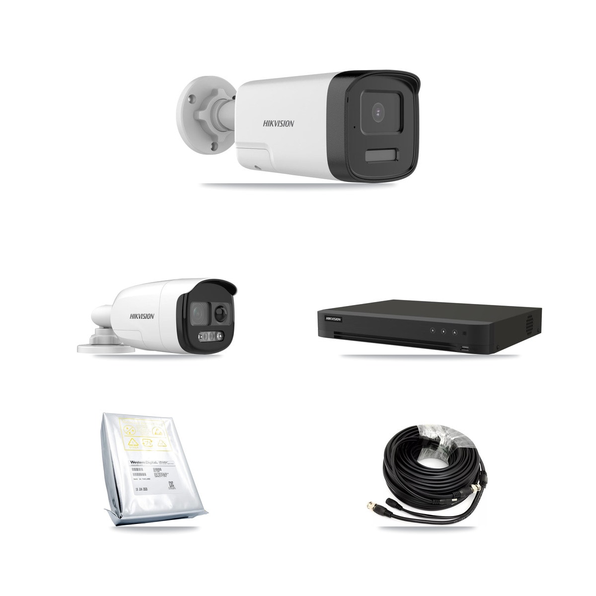Hikvision 8-Channel 5MP CCTV Kit — 2 DS-2CE12KF3T-PIRXO + 4 DS-2CE17K0T-LXTS Bullet Cameras + 8TB Recording (IDS-7208HUHI-M1/XT Recorder)