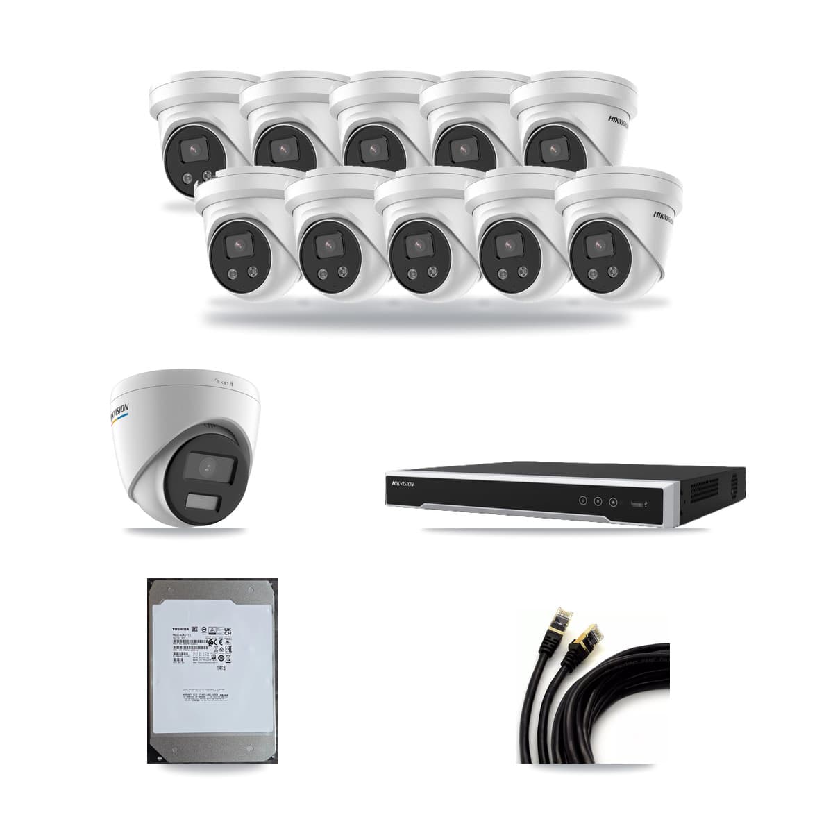 Hikvision 16-Channel 2MP – 5MP CCTV Kit — 1 2MP + 10 5MP Turret Cameras + 14TB Recording (DS-7616NI-M2 Recorder) - Image 1