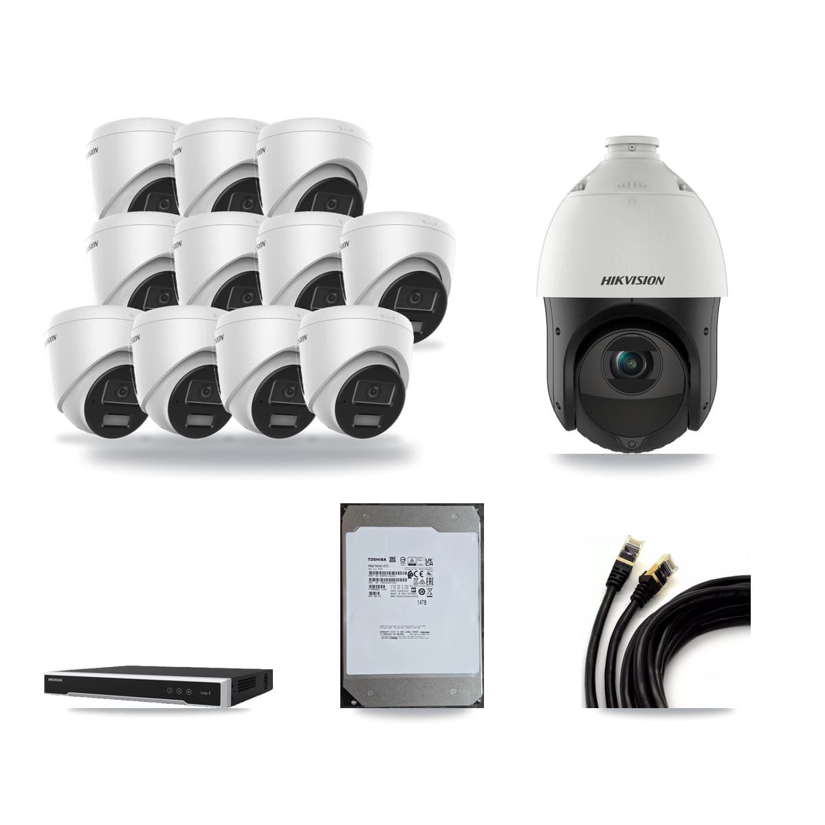 Hikvision 16-Channel 4MP CCTV Kit — 11 Turret + 1 PTZ Cameras + 14TB Recording (DS-7616NI-M2 Recorder) - Image 1