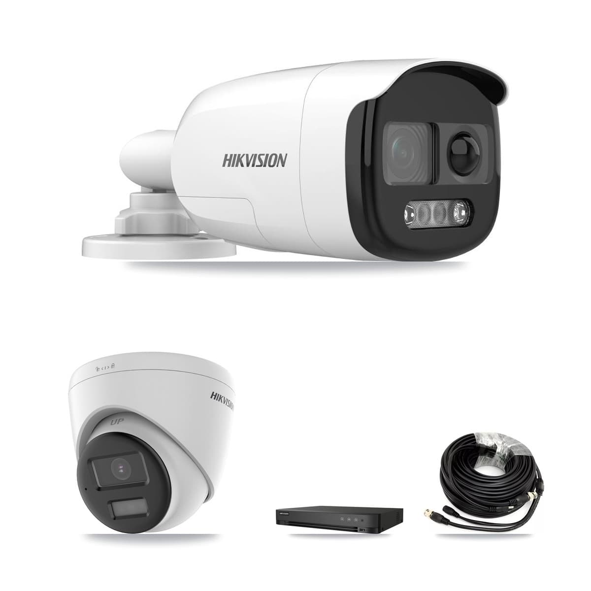 Hikvision 4-Channel 5MP CCTV Kit — 1 DS-2CE12KF3T Bullet + 1 DS-2CE78K0T Turret Cameras + 3TB Recording (IDS-7204HQHI Recorder)