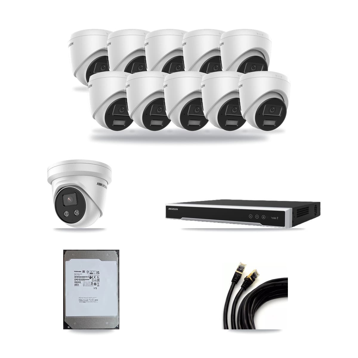 Hikvision 16-Channel 4MP – 5MP CCTV Kit — 10 4MP + 1 5MP Turret Cameras + 14TB Recording (DS-7616NI-M2 Recorder) - Image 1