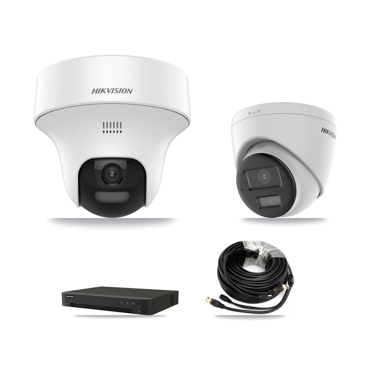 Hikvision 8-Channel 5MP CCTV Kit — 3 DS-2CE70K0T-PTLTS + 3 DS-2CE78K0T-LPTS Turret Cameras + 8TB Recording (IDS-7208HUHI-M1/XT Recorder)