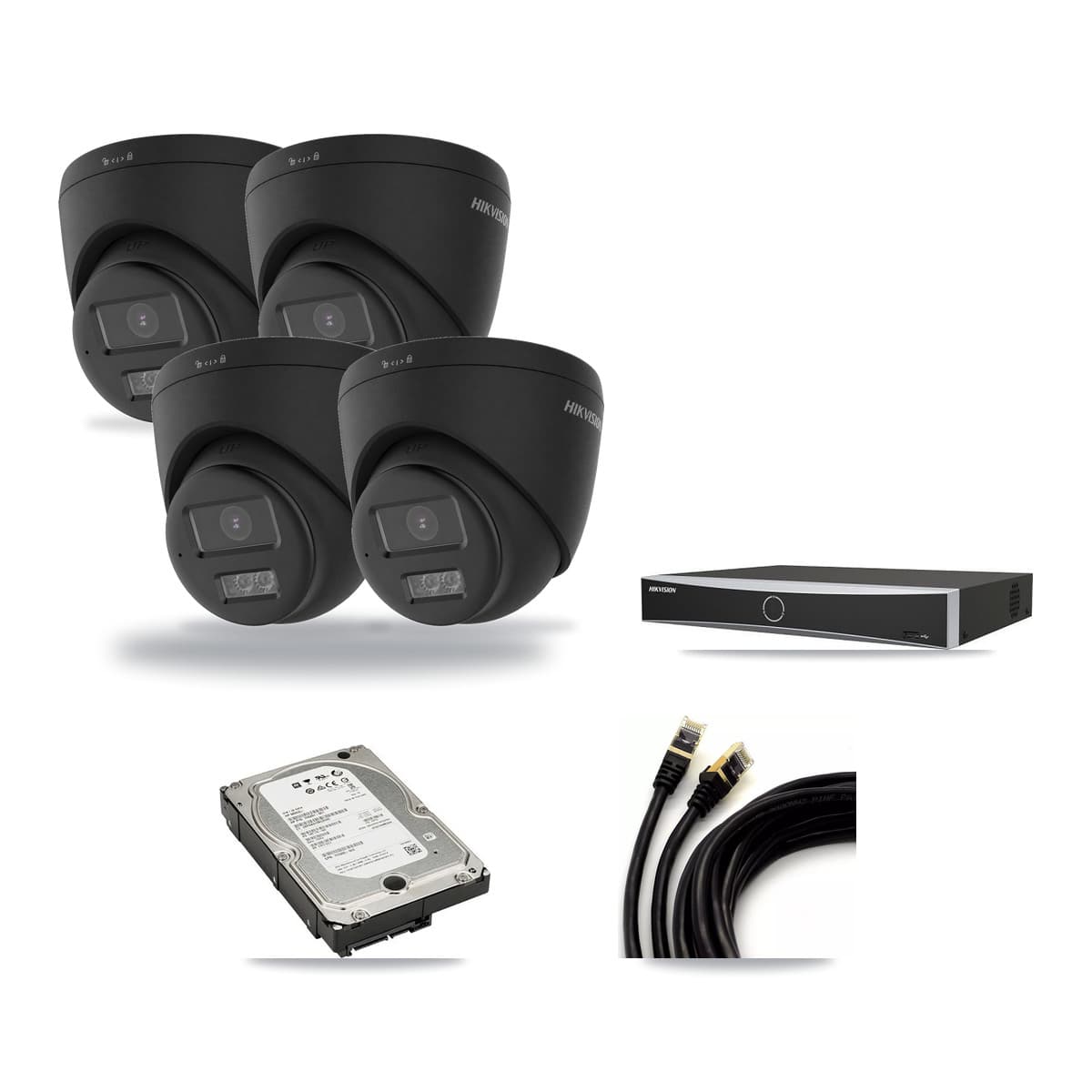 Hikvision 4-Channel 4K CCTV Kit — 4 Black DS-2CD1383G2 Turret Cameras + 5TB Recording - Image 1