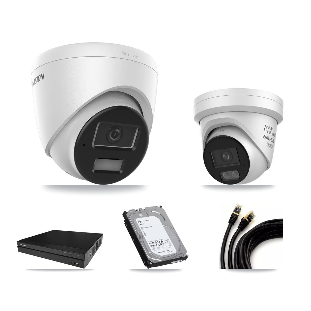 Hikvision & Prolux 8-Channel 4MP CCTV Kit — 4 DS-2CD1343G2 + 1 DS-2CD2347G3 Turret Cameras + 6TB Recording