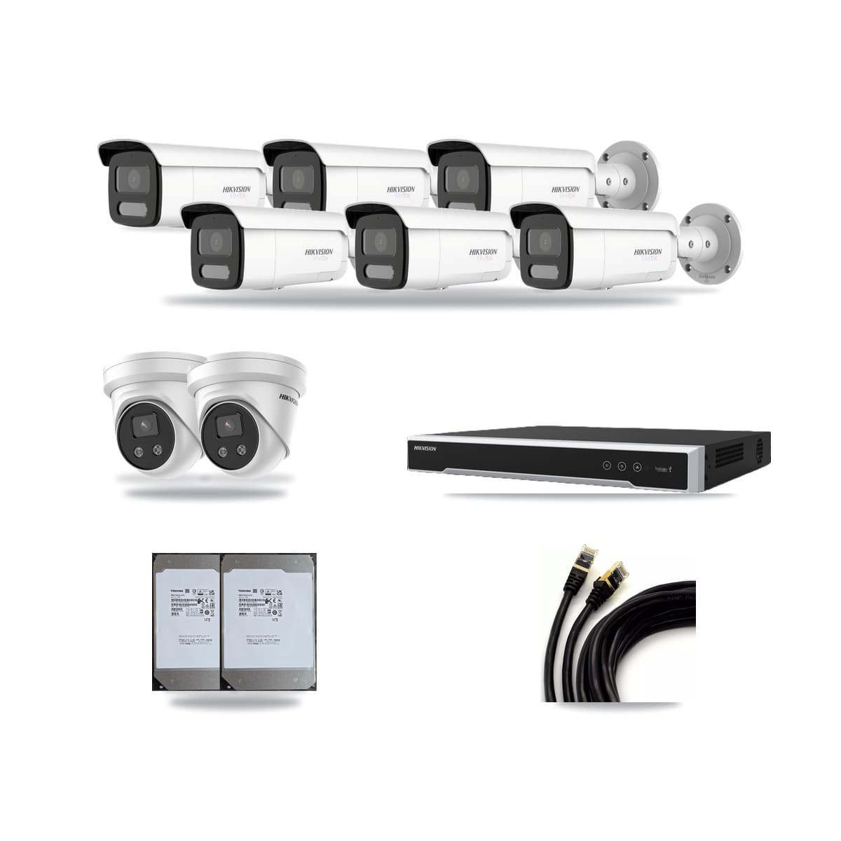 Hikvision 8-Channel 5MP – 4K CCTV Kit — 6 4K Bullet + 2 5MP Turret Cameras + 2× 14TB Recording - Image 1