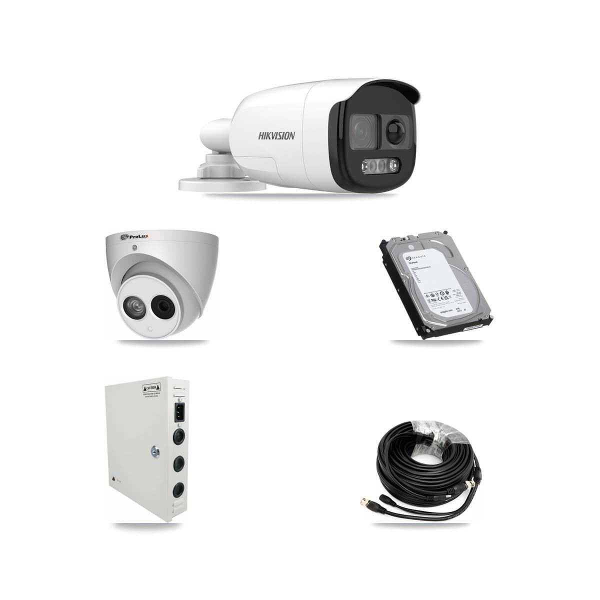 Hikvision & Prolux 32-Channel 4MP – 5MP CCTV Kit — 16 DS-2CE12KF3T 5MP Bullet + 1 PXC-612C4W-A 4MP Turret Cameras + 3× 6TB Recording (IDS-7332HUHI Recorder) - Image 1