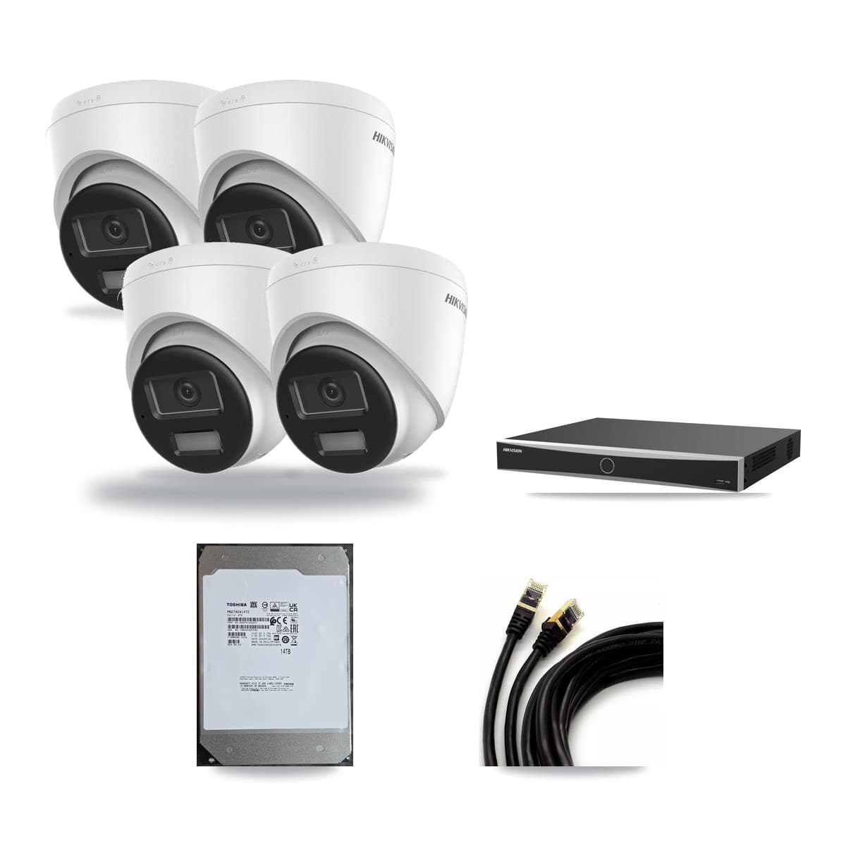 Hikvision 16-Channel 4K CCTV Kit — 4 DS-2CD1383G2-LIU Turret Cameras + 14TB Recording (DS-7616NXI-K2/16P(E) Recorder) - Image 1