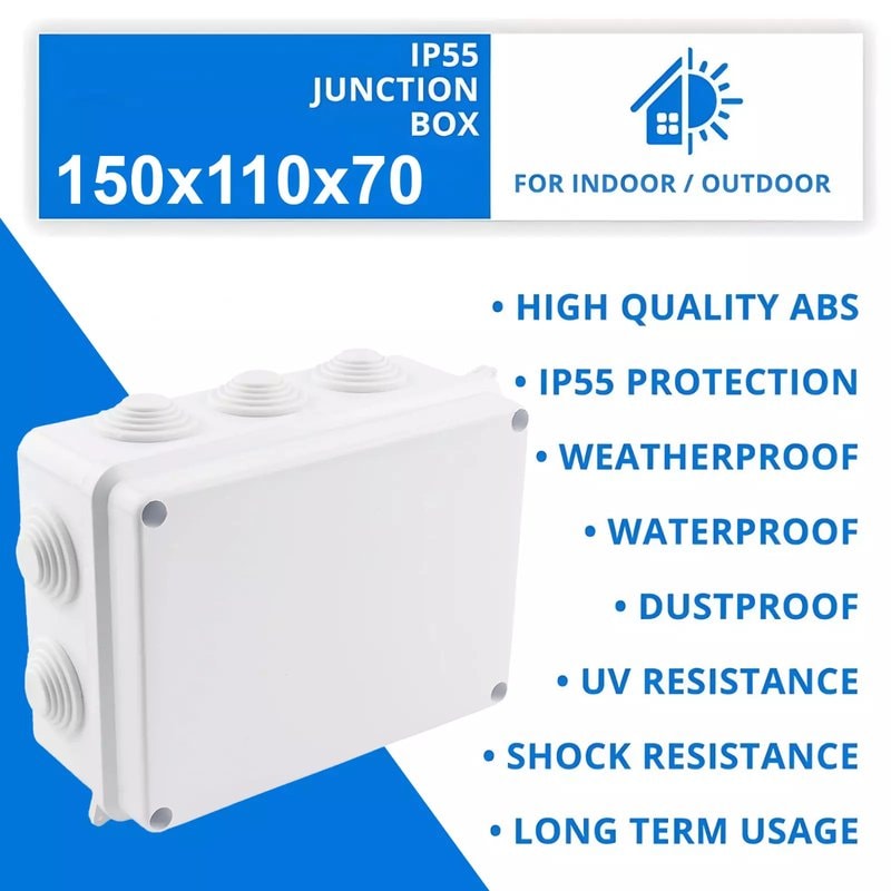 IP55 Waterproof PVC Junction Box 150×110×70mm Outdoor Enclosure Grey