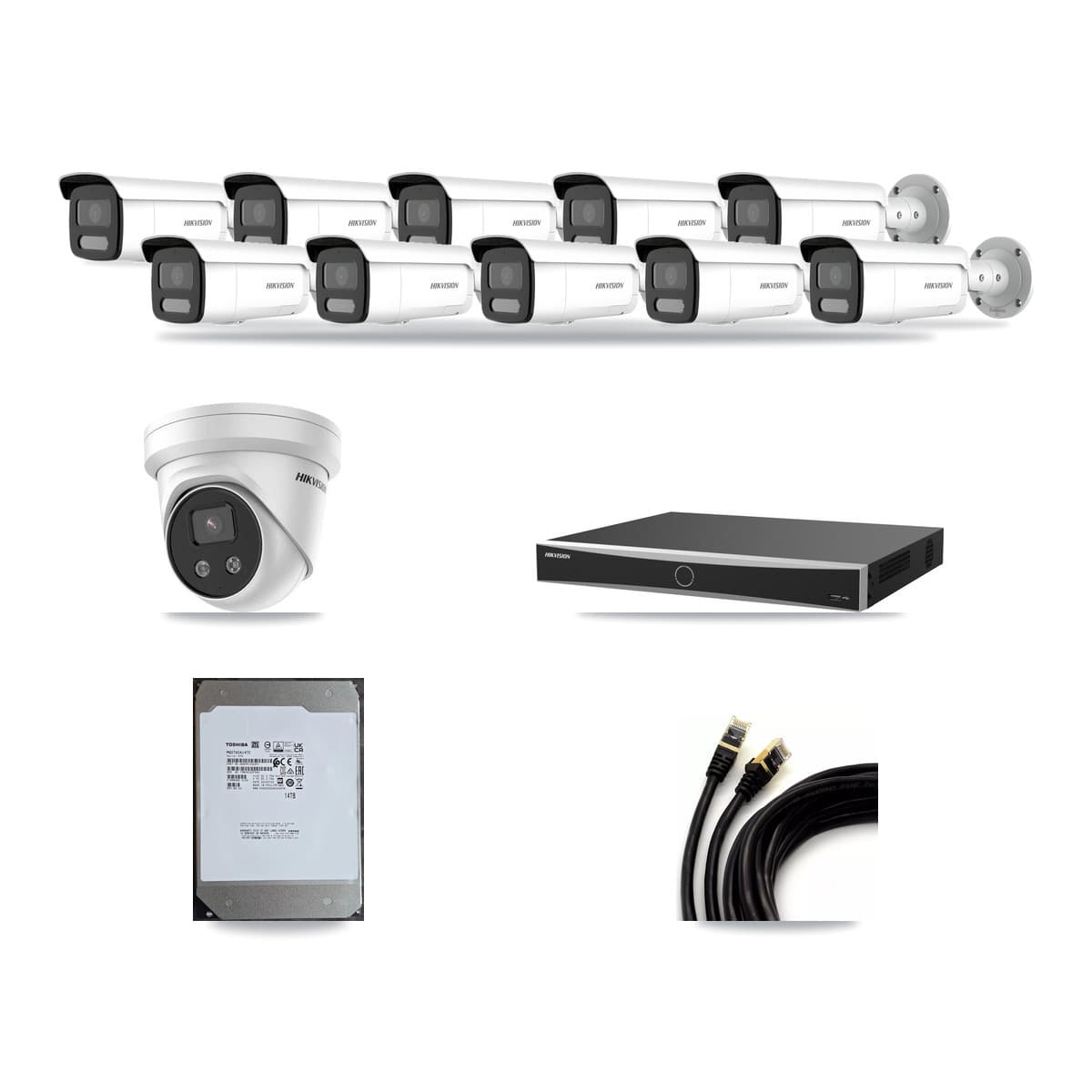 Hikvision 16-Channel 4MP – 5MP CCTV Kit — 10 4MP Bullet + 1 5MP Turret Cameras + 14TB Recording - Image 1
