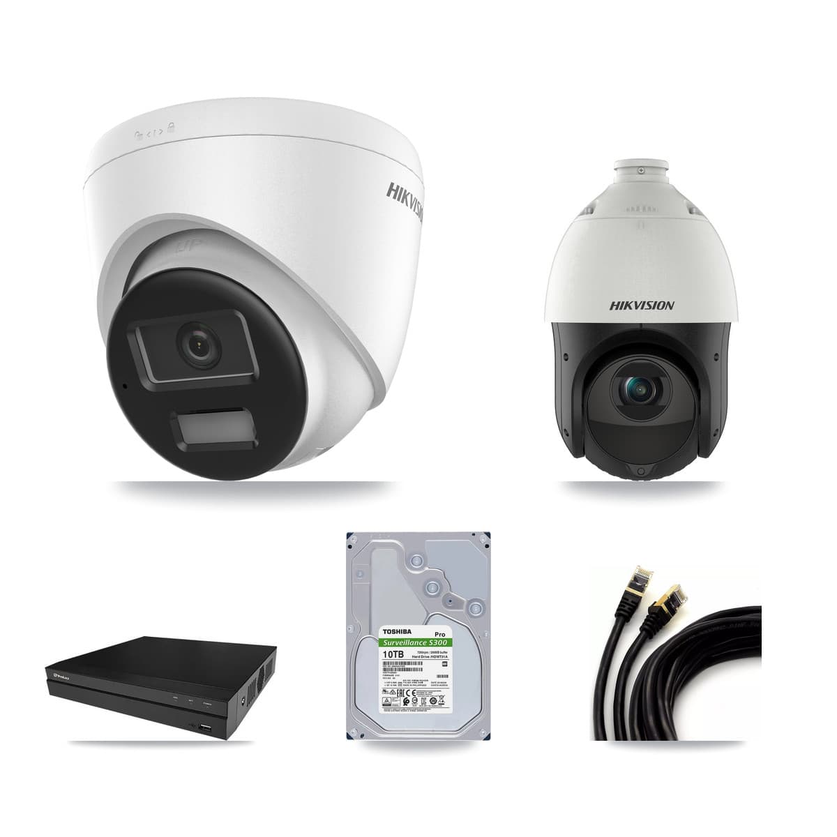 Hikvision & Prolux 8-Channel 4MP – 4K CCTV Kit — 3 4K Turret + 1 4MP PTZ Cameras + 10TB Recording