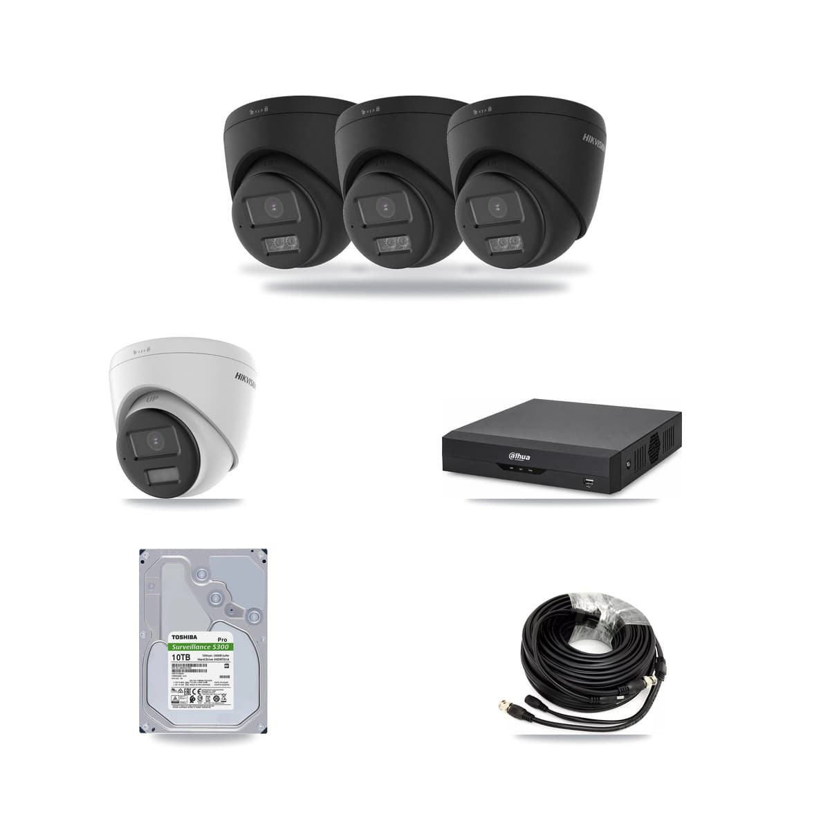Hikvision & Dahua 4-Channel 4K CCTV Kit — 1 DS-2CE78U0T + 3 DS-2CE78U0T Turret Cameras + 10TB Recording - Image 1