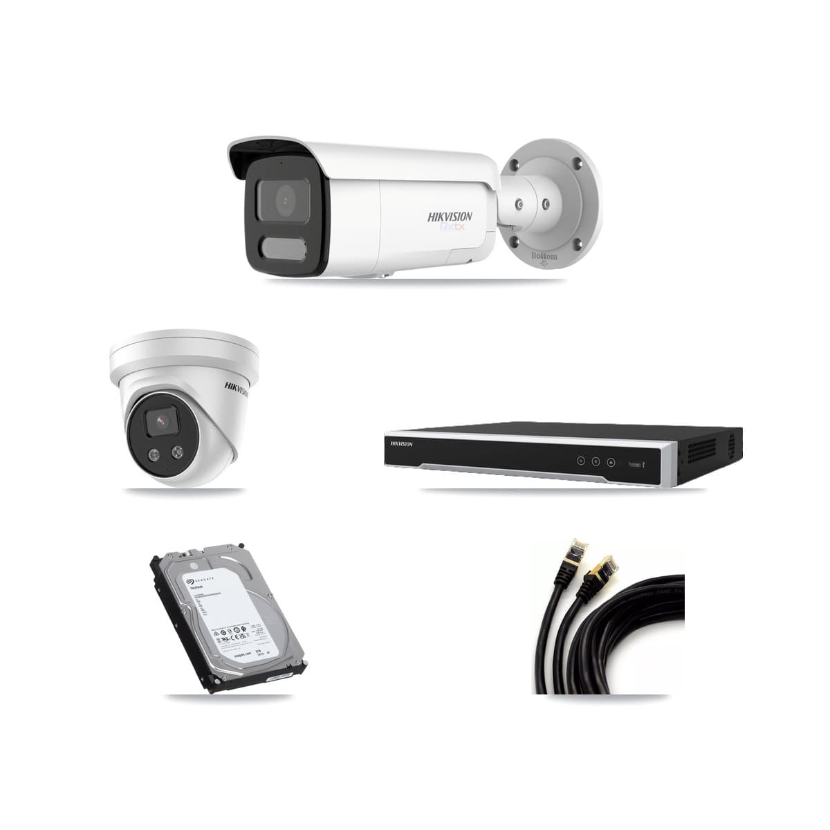 Hikvision 8-Channel 5MP – 4K CCTV Kit — 2 White 4K Bullet + 1 5MP Turret Cameras + 6TB Recording (DS-7608NI-M2 Recorder)