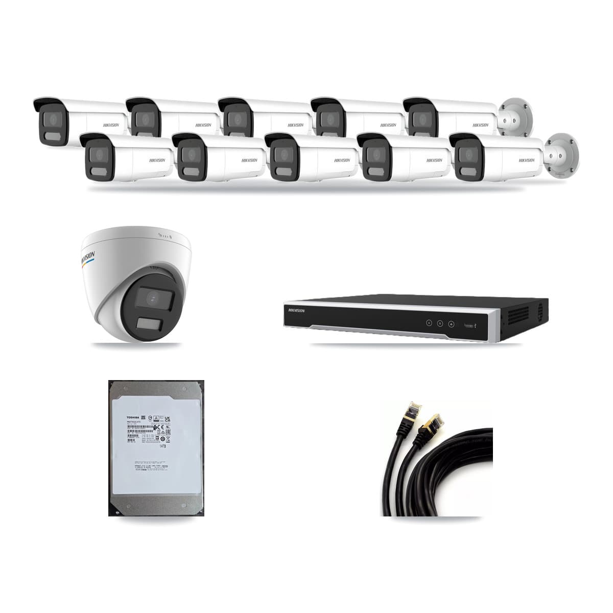 Hikvision 16-Channel 2MP – 4MP CCTV Kit — 1 2MP Turret + 10 4MP Bullet Cameras + 14TB Recording (DS-7616NI-M2 Recorder) - Image 1