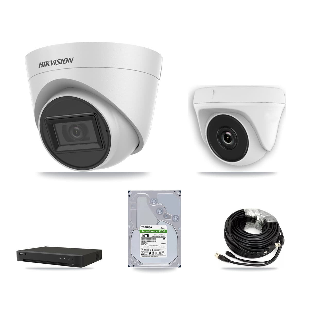 Hikvision 16-Channel 2MP – 5MP CCTV Kit — 7 White 5MP Turret + 1 White 2MP Dome Cameras + 10TB Recording (IDS-7216HQHI Recorder)