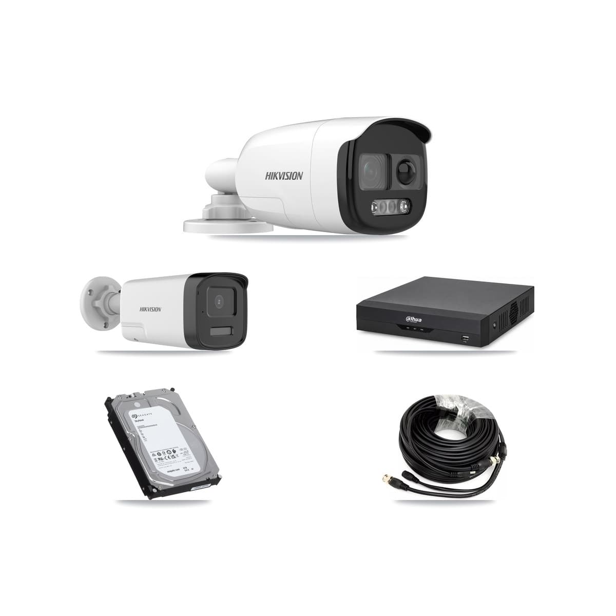 Hikvision & Dahua 4-Channel 5MP CCTV Kit — 2 DS-2CE12KF3T + 1 DS-2CE17K0T Bullet Cameras + 6TB Recording