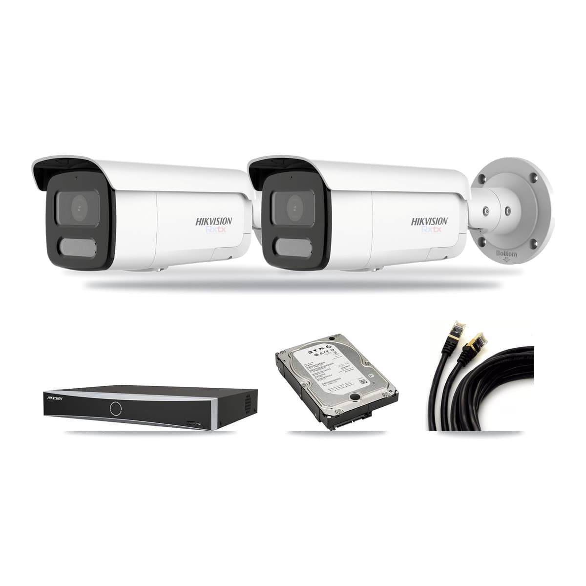 Hikvision 4-Channel 4K CCTV Kit — 2 White Bullet Cameras + 5TB Recording - Image 1