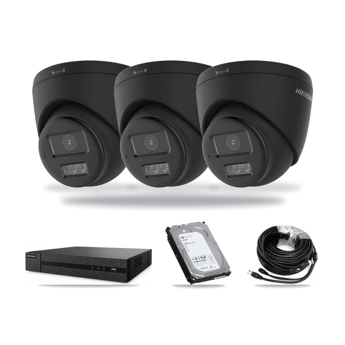 Hikvision 8-Channel 4K CCTV Kit — 3 Black Turret Cameras + 6TB Recording - Image 1