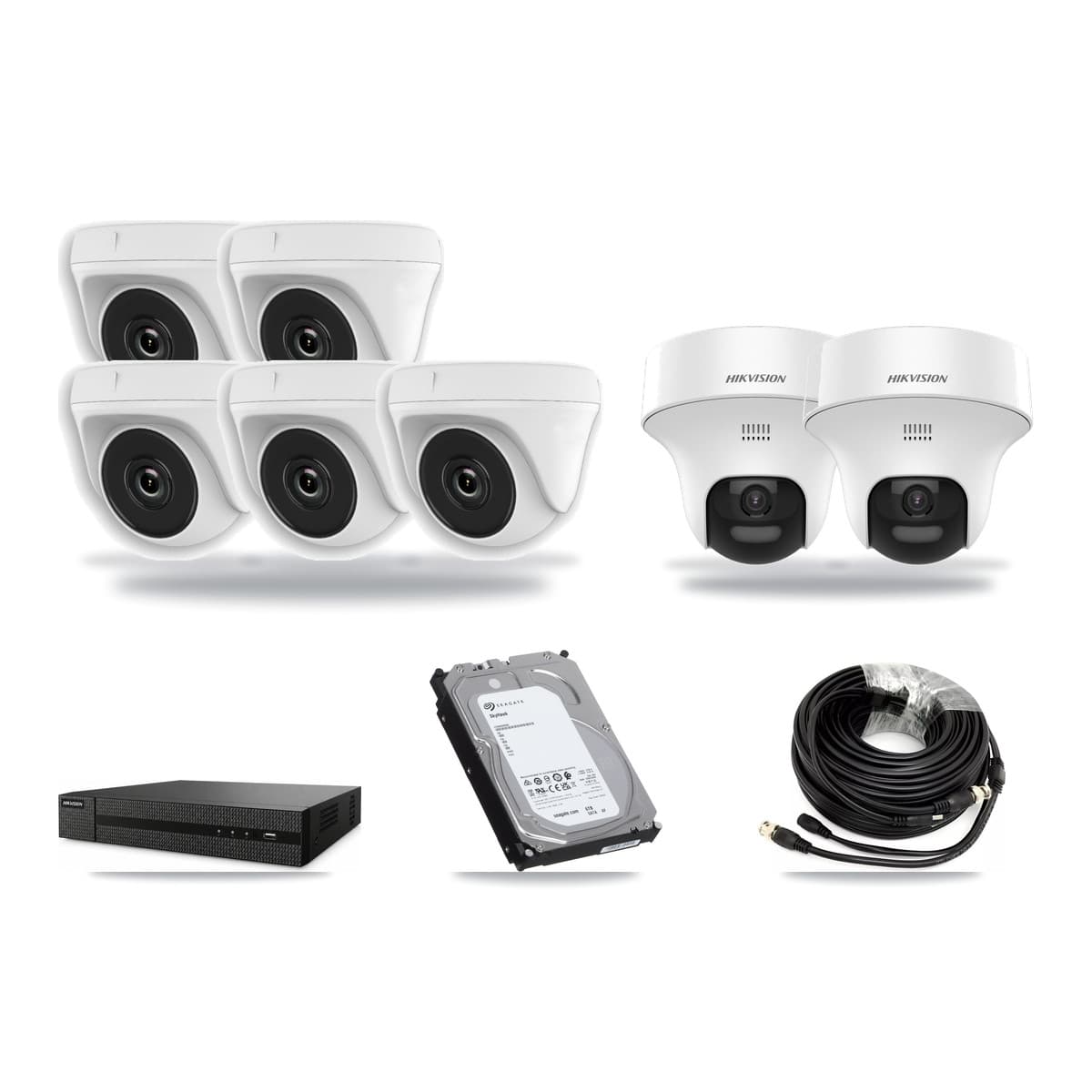 Hikvision 8-Channel 2MP – 5MP CCTV Kit — 2 5MP Turret + 5 White 2MP Dome Cameras + 6TB Recording (DVR-8CH Recorder) - Image 1