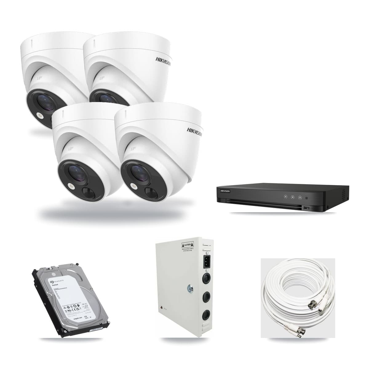 Hikvision 4-Channel 5MP CCTV Kit — 4 DS-2CE71H0T Turret Cameras + 6TB Recording (DS-7204HUHI Recorder) - Image 1